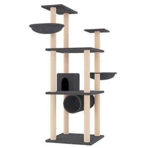 vidaXL Arbre &agrave; chat avec griffoirs en sisal gris fonc&eacute; 141 cm