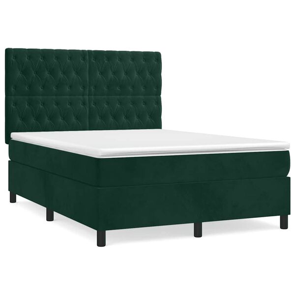 vidaXL Sommier &agrave; lattes de lit et matelas Vert fonc&eacute; 140x190cm Velours