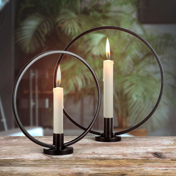 HI Ensemble de bougeoirs &agrave; anneau 2 pcs noir