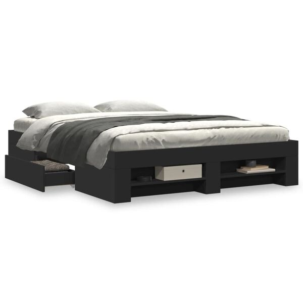 vidaXL Cadre de lit sans matelas noir 160x200 cm bois d'ing&eacute;nierie