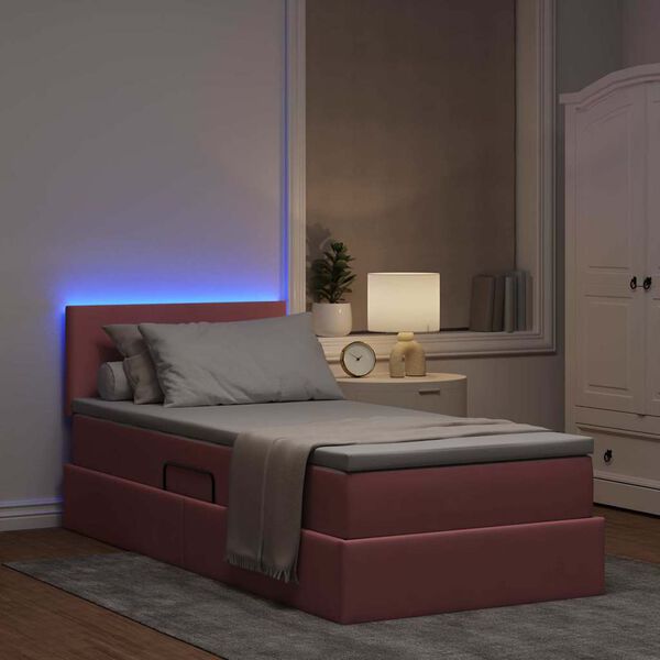 vidaXL Lit avec rangement et LED avec matelas Rose 90 x 200 cm Velours