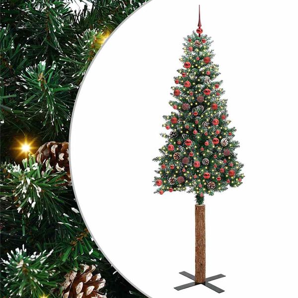 vidaXL Sapin de Noël mince avec 300 LED Vert et blanc 210 cm