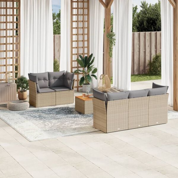 vidaXL Salon de jardin avec coussins 6 pcs beige r&eacute;sine tress&eacute;e