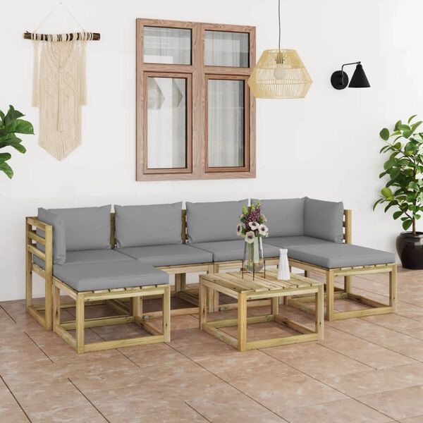 vidaXL Salon de jardin 7 pcs avec coussins bois de pin impr&eacute;gn&eacute;
