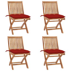 vidaXL Chaises pliantes avec coussins, 4 pi&egrave;ces, en teck massif