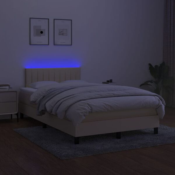 vidaXL Sommier &agrave; lattes de lit matelas et LED cr&egrave;me 120x190 cm tissu