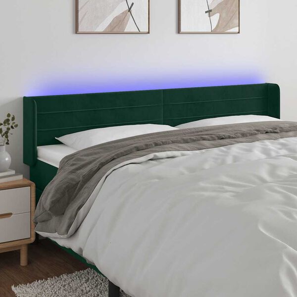 vidaXL T&ecirc;te de lit &agrave; LED Vert fonc&eacute; 163x16x78/88 cm Velours
