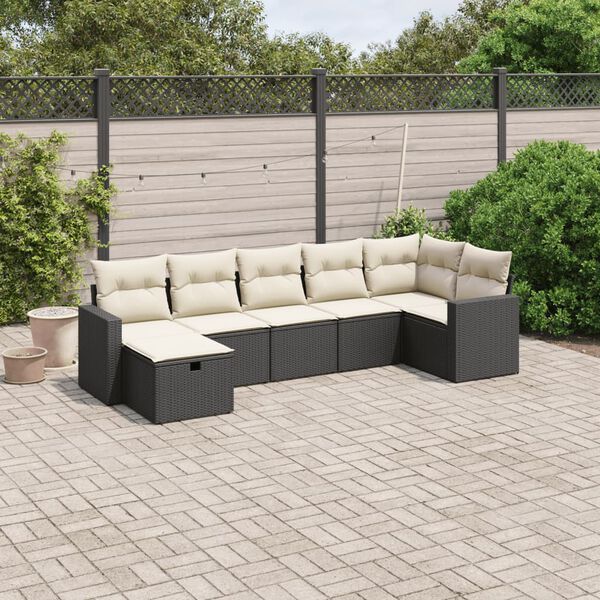 vidaXL Salon de jardin 7 pcs avec coussins noir r&eacute;sine tress&eacute;e