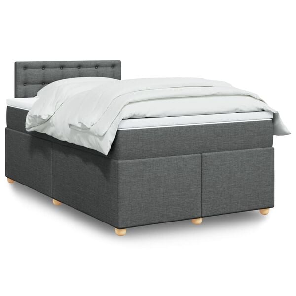 vidaXL Sommier &agrave; lattes de lit avec matelas gris fonc&eacute; 120x190cm tissu