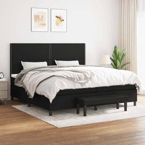 vidaXL Sommier &agrave; lattes de lit avec matelas Noir 200x200 cm Tissu