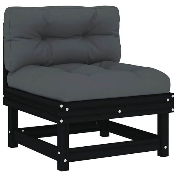 vidaXL Canap&eacute; central avec coussins noir bois de pin massif