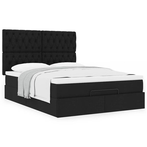 VidaXL Cadre de lit ottoman avec matelas noir 140x190 cm tissu