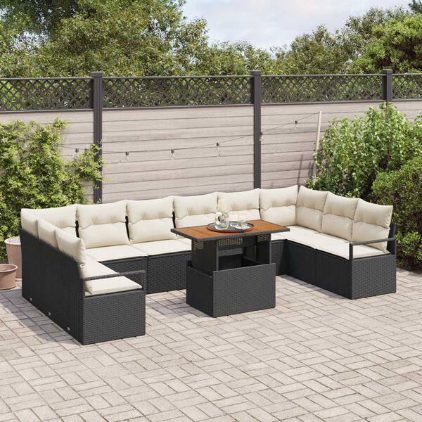 vidaXL Ensemble de canapé de jardin 11 pcs Noir Poly rotin