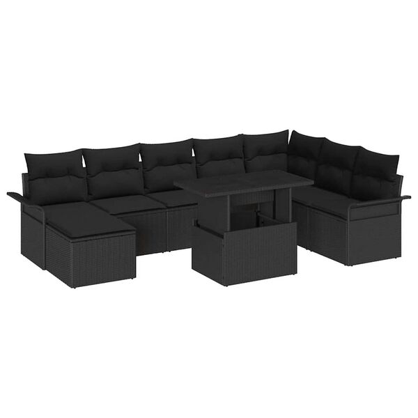 vidaXL Ensemble de canap&eacute; de jardin avec coussin 9 pcs Noir polyrotin