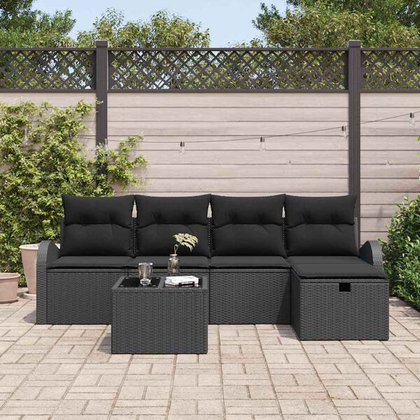 vidaXL Ensemble de canap&eacute; de jardin avec coussin 6 pcs Noir Poly rotin