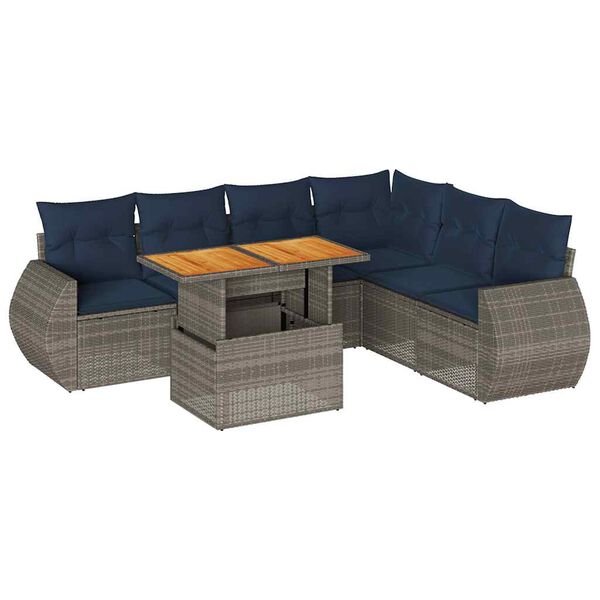 vidaXL Salon de jardin avec coussins 7 pcs gris r&eacute;sine tress&eacute;e