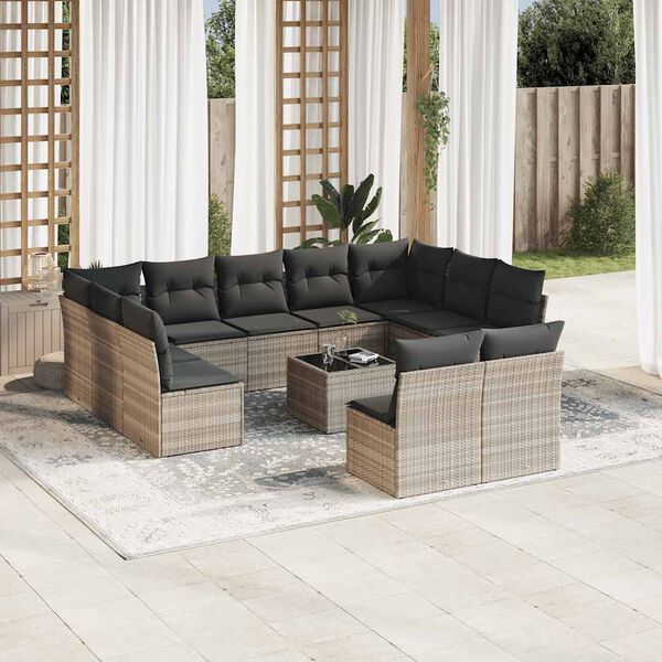 vidaXL Salon de jardin avec coussins 12 pcs gris clair r&eacute;sine tress&eacute;e