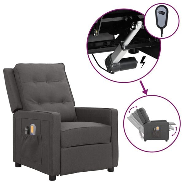 vidaXL Fauteuil &eacute;lectrique de massage Gris fonc&eacute; Tissu