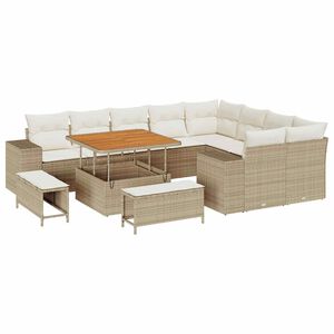 vidaXL Ensemble de canap&eacute; de jardin 12 pc Beige polyrotin