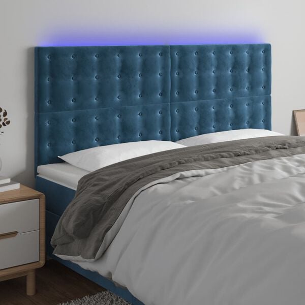 vidaXL T&ecirc;te de lit &agrave; LED Bleu fonc&eacute; 200x5x118/128 cm Velours