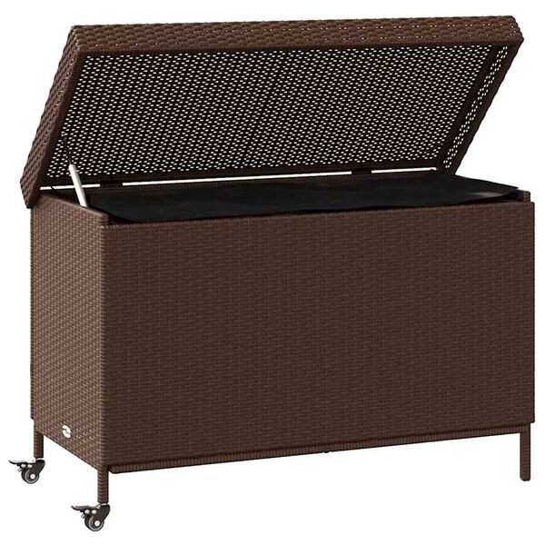 vidaXL Boîte de rangement de jardin et roues marron résine tressée