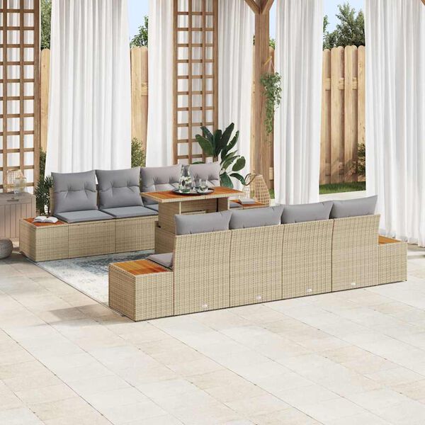 vidaXL Ensemble de canap&eacute; de jardin 9 pcs Beige Poly rotin