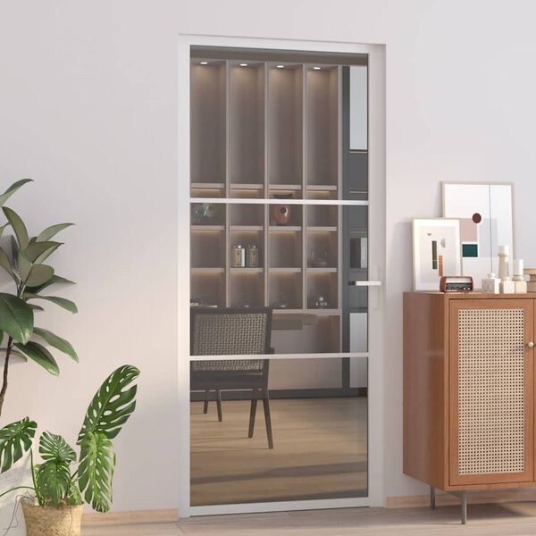 vidaXL Porte int&eacute;rieure 93x201,5 cm Blanc Verre ESG et aluminium