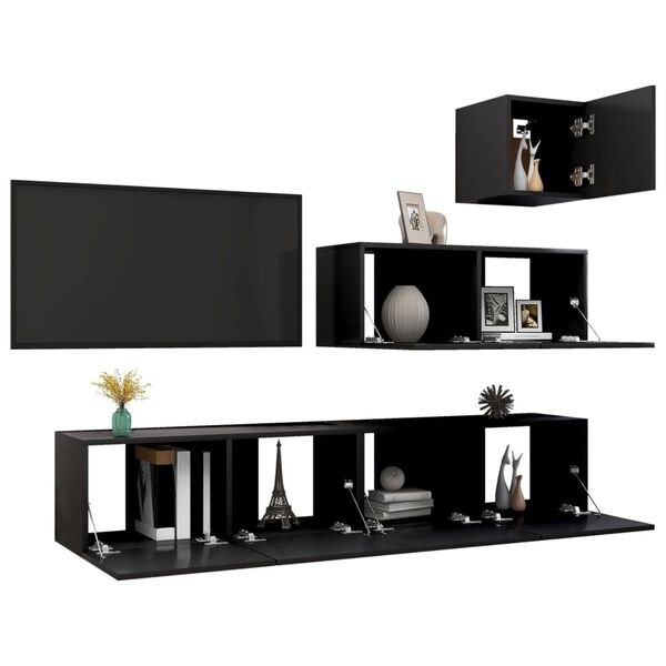 vidaXL Ensemble de meubles TV 4 pcs Noir Bois d'ingénierie