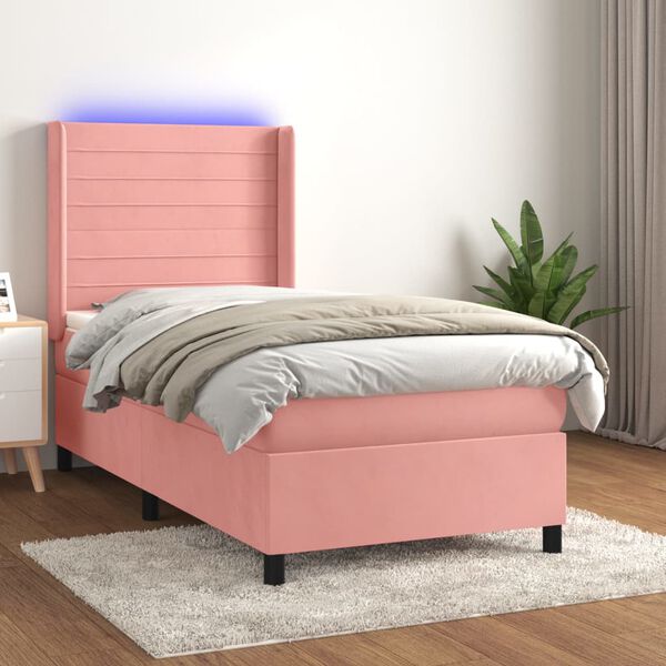 vidaXL Sommier &agrave; lattes de lit matelas et LED Rose 100x200 cm Velours