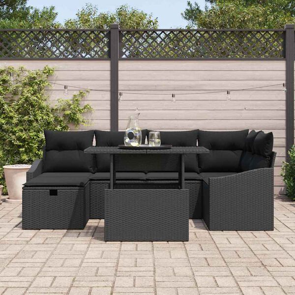 vidaXL Ensemble de canapé de jardin avec coussin 7 pcs Noir Poly rotin