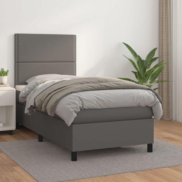 vidaXL Sommier &agrave; lattes de lit avec matelas Gris 100x200 cm Similicuir