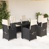 vidaXL Ensemble &agrave; manger de jardin coussins 7pcs Noir R&eacute;sine tress&eacute;e