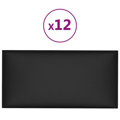 vidaXL Panneaux muraux 12 pcs Noir 30x15 cm Similicuir 0,54 m²