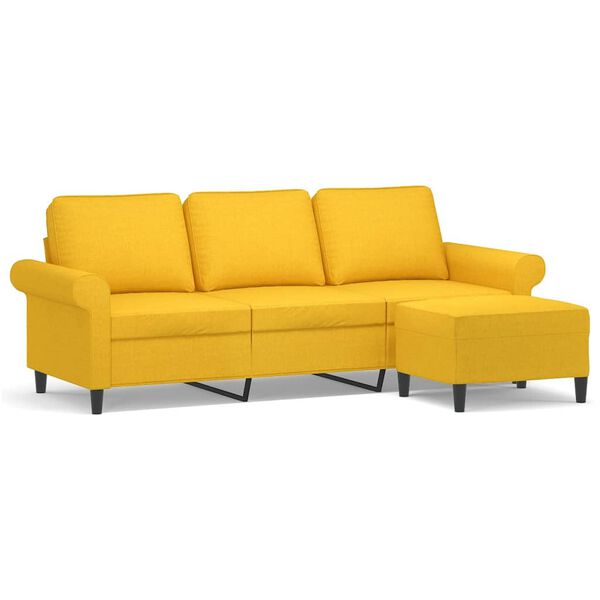vidaXL Canap&eacute; &agrave; 3 places avec repose-pieds Jaune clair 180 cm Tissu