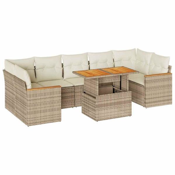 vidaXL Salon de jardin avec coussins 8 pcs beige résine tressée acacia