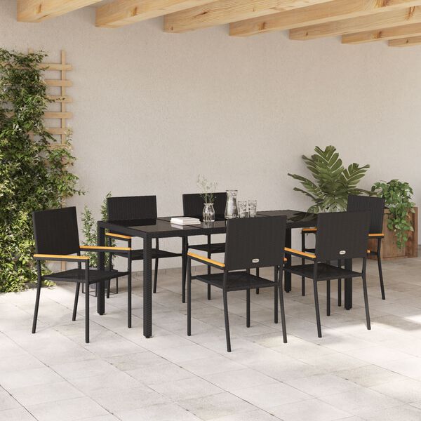 vidaXL Ensemble de salle à manger pour jardin 7 pcs Noir polyrotin