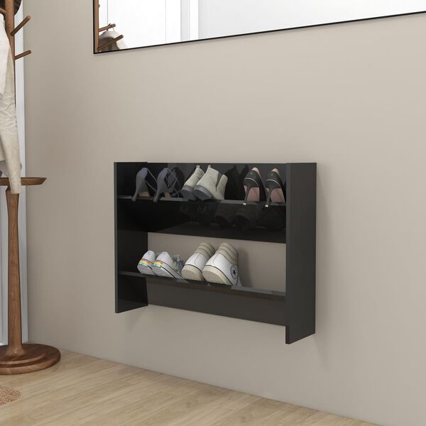 vidaXL Armoire &agrave; chaussures murale noir brillant bois d'ing&eacute;nierie