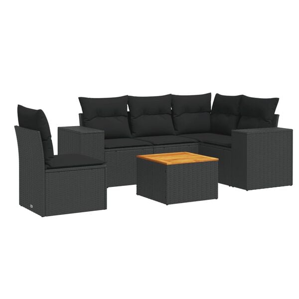 vidaXL Salon de jardin 6 pcs avec coussins noir r&eacute;sine tress&eacute;e