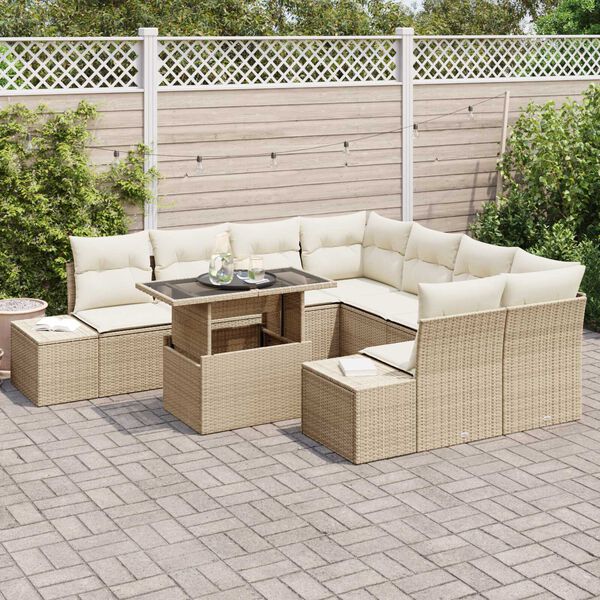 vidaXL Ensemble de canapé de jardin avec coussin 9 pcs Beige et crème