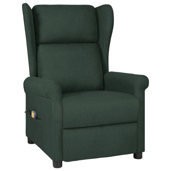 vidaXL Fauteuil de massage Vert fonc&eacute; Tissu