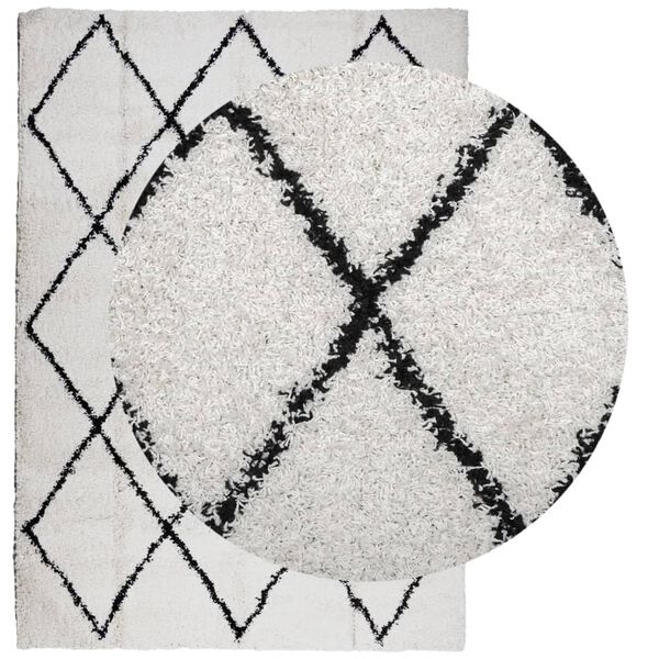 vidaXL Tapis shaggy &agrave; poils longs moderne cr&egrave;me et noir 160x230 cm