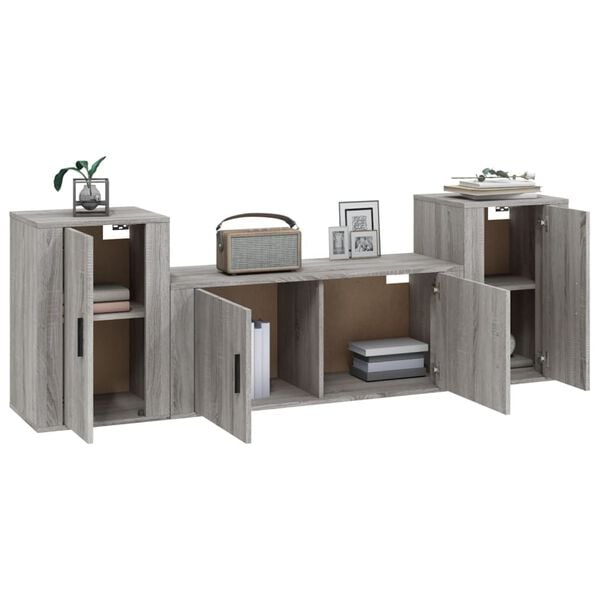 vidaXL Ensemble de meubles TV 3 pcs Sonoma gris Bois d'ing&eacute;nierie