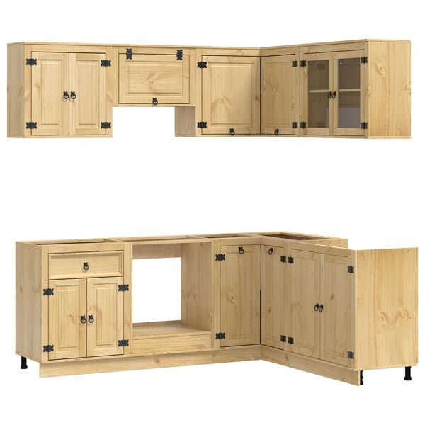 vidaXL Armoire avec &eacute;tag&egrave;re avec porte SKI 8 pcs Brun Miel Pin massif