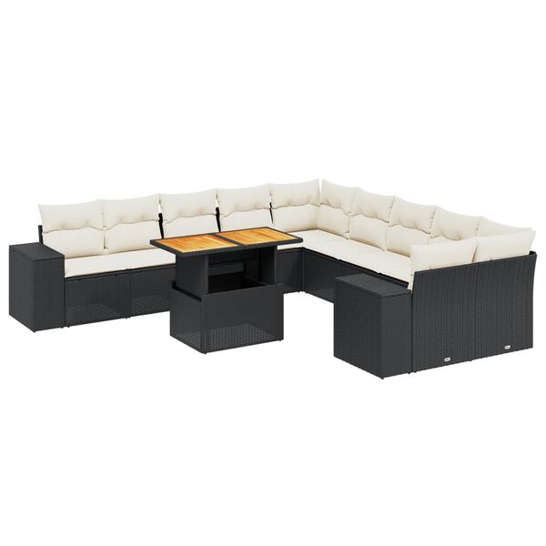 vidaXL Salon de jardin 11 pcs avec coussins noir r&eacute;sine tress&eacute;e