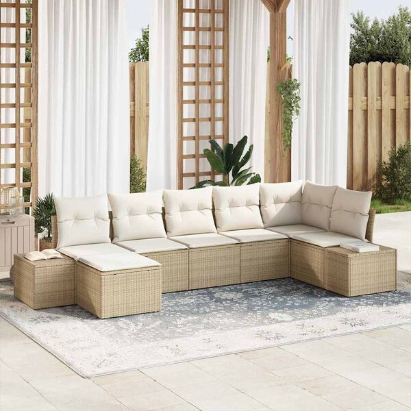 vidaXL Ensemble de canap&eacute; de jardin avec coussin 7 pcs Beige polyrotin