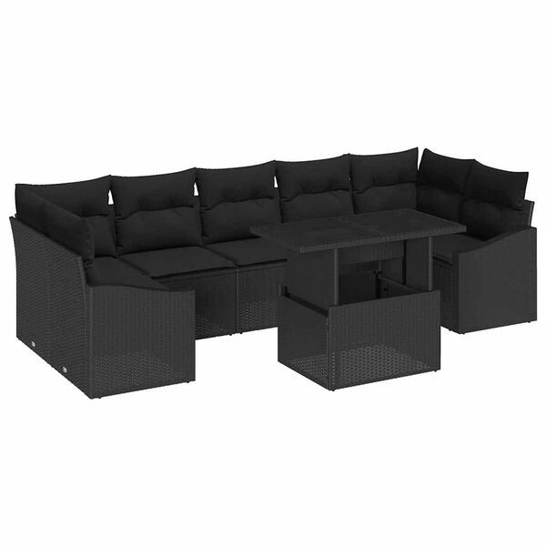 vidaXL Ensemble de canapé de jardin 8 pcs Noir Poly rotin
