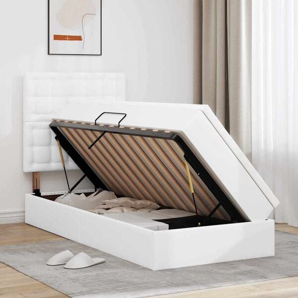 vidaXL Lit avec rangement et LED Blanc pur 90 x 190 cm Simili cuir