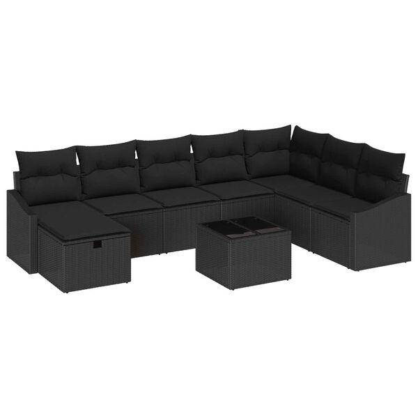 vidaXL Ensemble de canap&eacute; de jardin avec coussin 9 pcs Noir Poly rotin