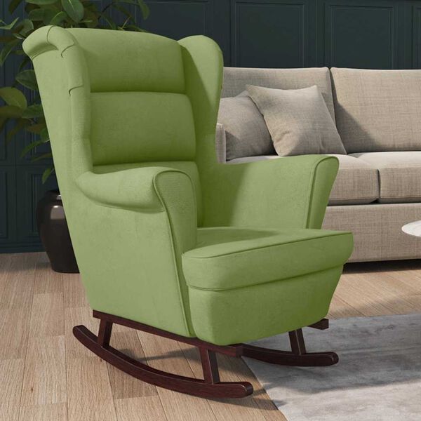 vidaXL Fauteuil &agrave; bascule &agrave; oreilles en velours vert clair bois massif