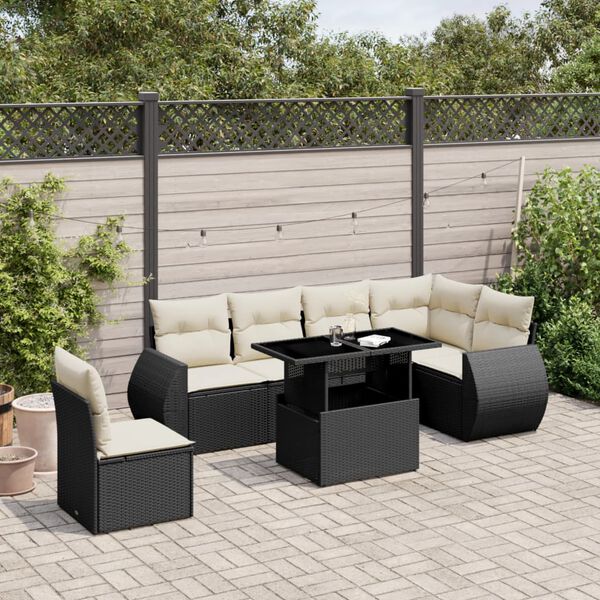 vidaXL Salon de jardin 7 pcs avec coussins noir r&eacute;sine tress&eacute;e
